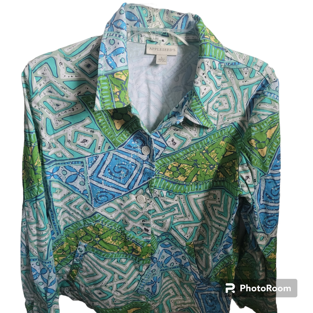 Appleseed's Jacket Women Large Multicolor Geometric Button Front Bohemian A31232